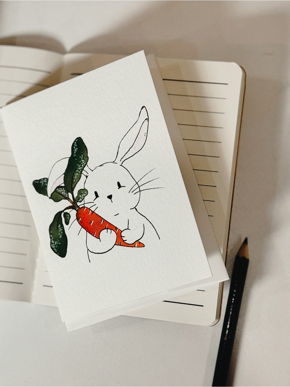 Bunny with carrot - Watercolor  - Greetings Cards